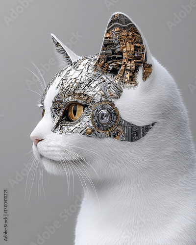 Futuristic robot cat, high-tech futuristic robot cat, sci-fi futuristic robot cat