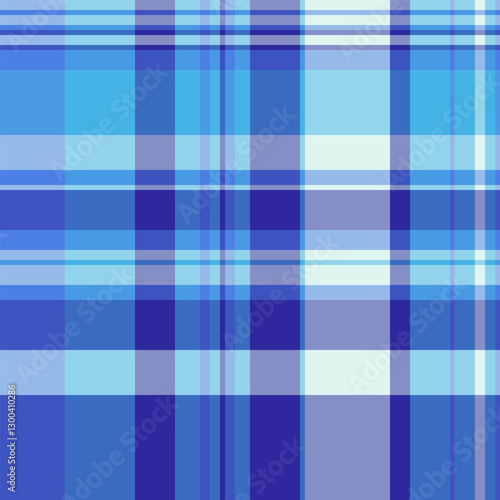 Popular seamless tartan pattern, crossed plaid fabric textile. 1940s texture vector check background in blue and cyan colors.