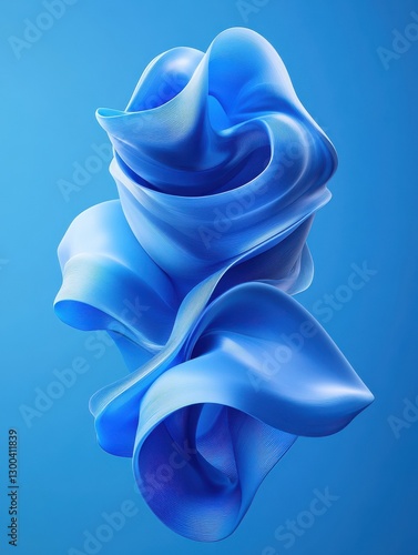 A 3D abstract design featuring intertwined blue shapes on a smooth blue background.