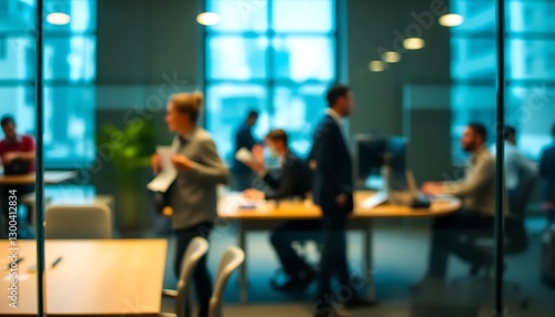 Blurry Image of People Working in a Modern Office Space