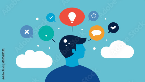 Thought Bubble Deflation A person with a large thought bubble filled with complex and meaningful ideas slowly deflating as its rep by tiny flashy icons ing distractions.