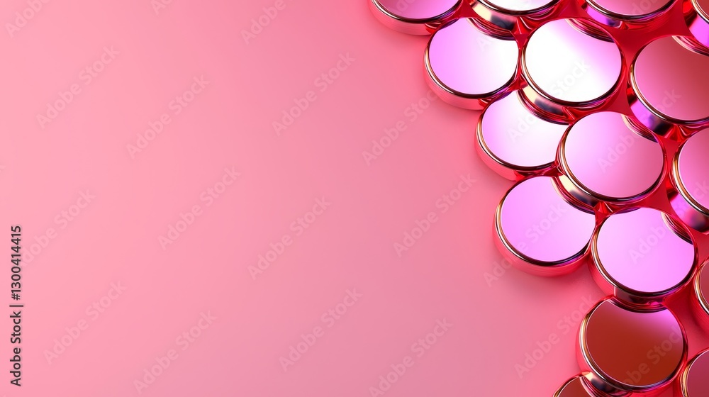 Fototapeta premium Pink Metallic Discs Arranged on Pink Background