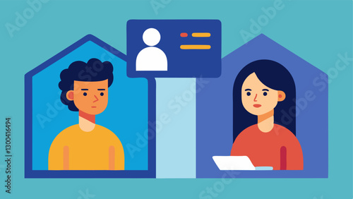 Virtual Conversations Two people in their separate homes chatting via video call but with their faces turned away from the screens suggesting a lack of real emotional engagement.