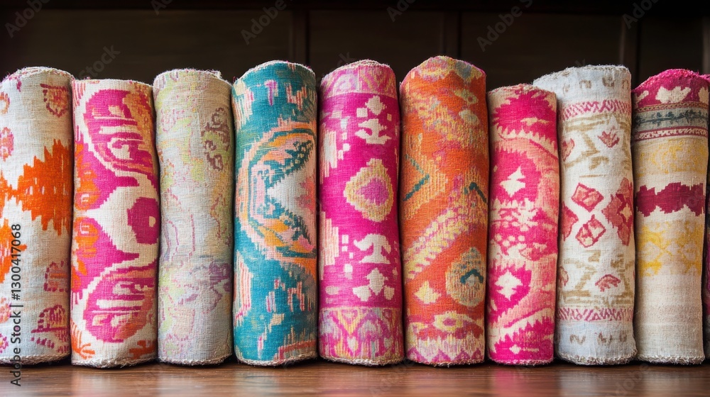 Vibrant Textile Patterns on Dining Table Display Vibrant Textile Patterns on Dining Table Display