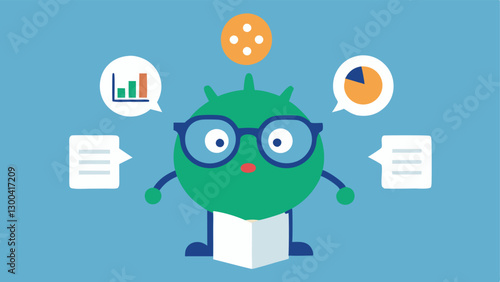 Virus with Speech Bubbles A cartoon virus character wearing glasses and holding a newspaper surrounded by speech bubbles containing false health statements showing the spread of