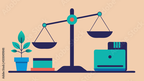 Worklife Balance An of a scale balancing workrelated items like a laptop on one side and personal items like a book and a plant on the other symbolizing the importance