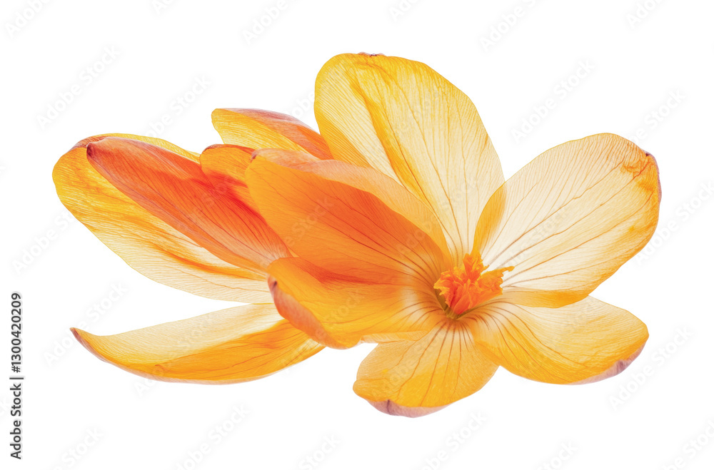 Fototapeta premium Beautiful orange crocus flowers in full bloom with delicate petals and vibrant color suitable for spring designs and decorations, cut out