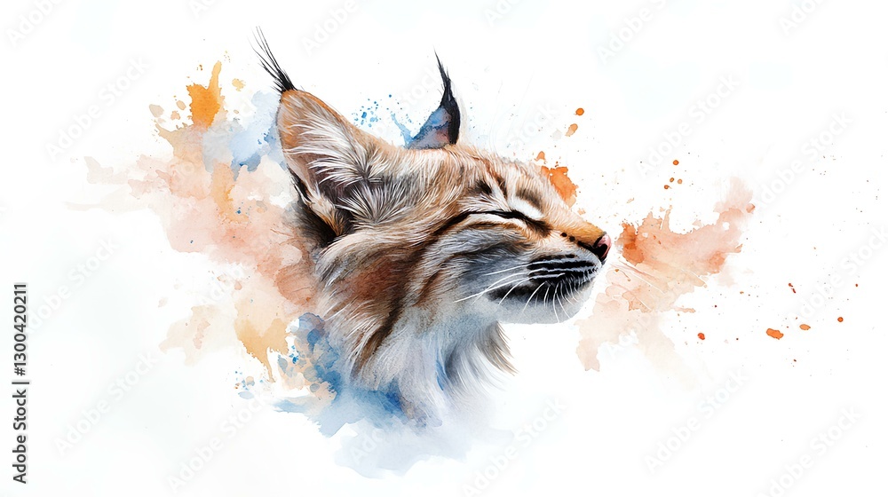 Obraz premium Lynx Enjoying a Serene Moment Captured in Watercolor Art With Vibrant Splashes of Color