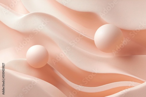 Soft peach wave background with spherical elements creating a calm and serene atmosphere, ideal for wellness and beauty themes photo