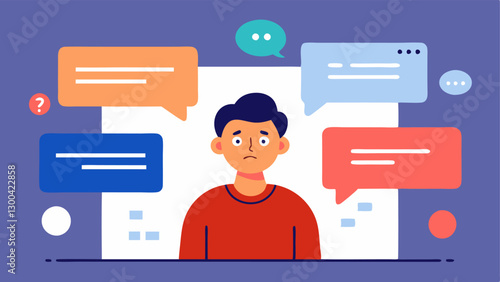 Unwanted Adver A user looking frustrated at a webpage filled with unsolicited ads of products based on their private conversations with speech bubbles showing past discussions.