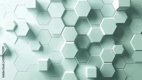 An abstract hexagonal pattern forms an intricate three-dimensional visual, playing with shadows and depth to create a sense of complexity and modernity.