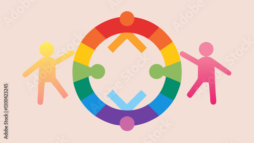 Unity Circle A circle of figures holding hands each decorated with distinct LGBTQ flags ing unity across different ual orientations and gender identities.