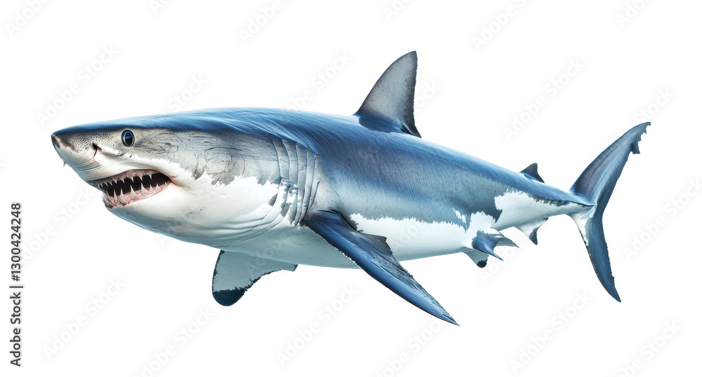 Great white shark swimming gracefully in the ocean water showcasing its powerful features and captivating blue hues, cut out Great white shark swimming gracefully in the ocean water showcasing its powerful features and captivating blue hues, cut out