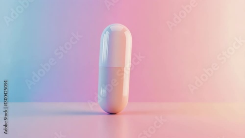 A close-up of a pill capsule on a pastel-colored granite background. Medication. Treatment. 