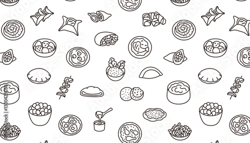 Black and white Middle Eastern food line pattern
