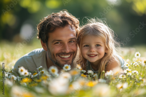 Fototapeta Naklejka Na Ścianę i Meble -  A happy family playing together in a sunny park