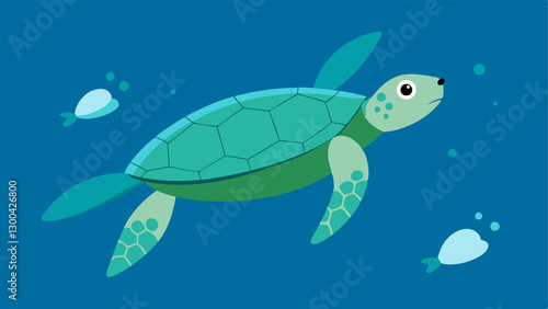 Turtle with Plastic A sea turtle swimming a floating debris highlighting the ingestion of microplastics from the water with a closeup showing tiny ingested particles inside its