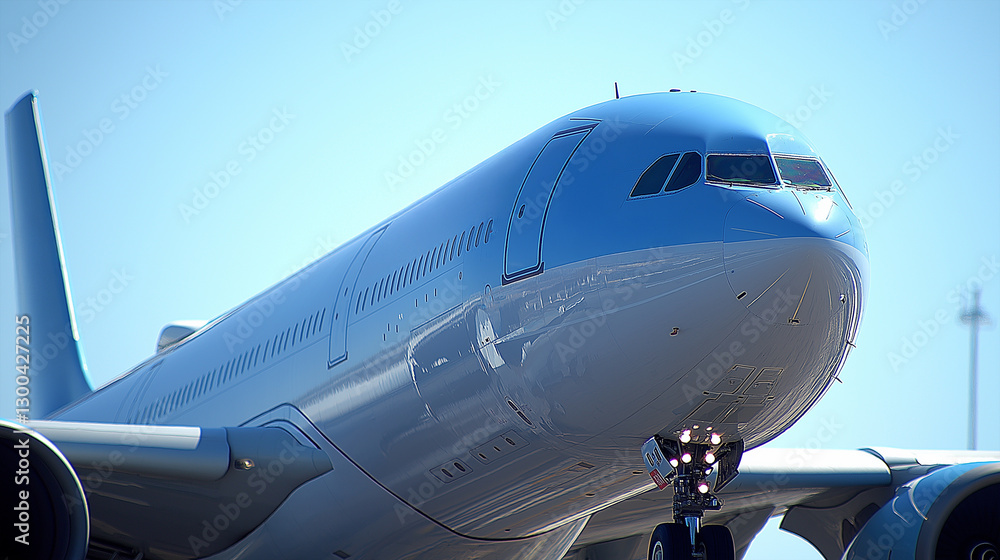 Close-up view of a modern commercial airplane at the airport. Close-up view of a modern commercial airplane at the airport.