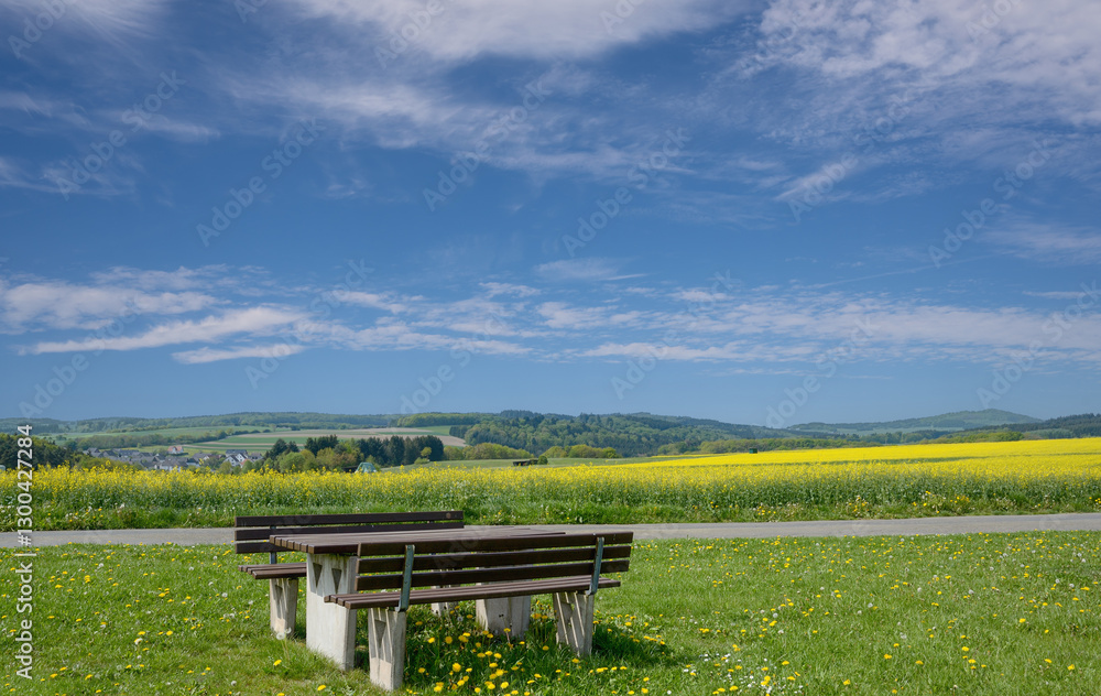 Picnic Area in idyllic Landscape in Eifel National Park,Germany Picnic Area in idyllic Landscape in Eifel National Park,Germany