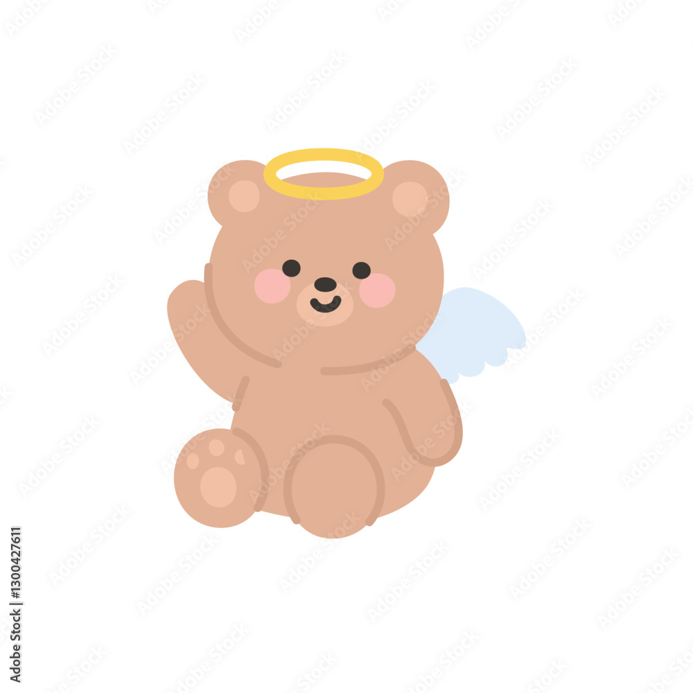Adorable Angel Bear Sitting and Waving Hello Adorable Angel Bear Sitting and Waving Hello
