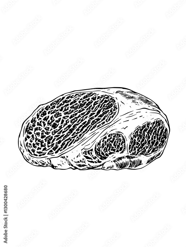 Detailed vector engraved illustration of a raw steak cut showcasing marbling and texture Detailed vector engraved illustration of a raw steak cut showcasing marbling and texture