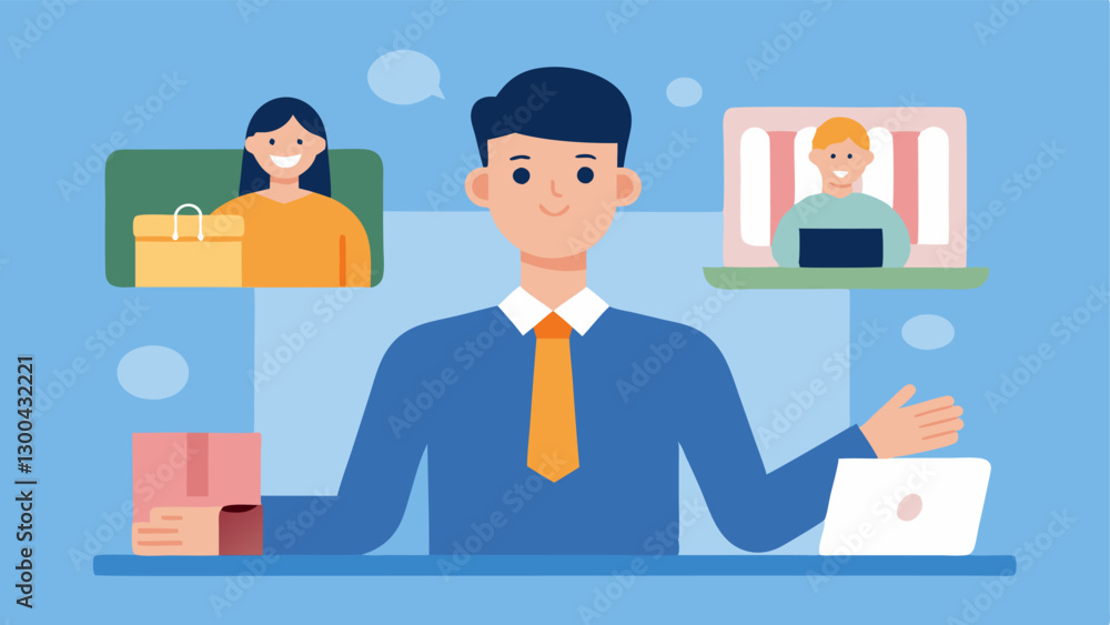 Virtual Selling A small business owner on a video call presenting their products online to customers the shift to ecommerce. Virtual Selling A small business owner on a video call presenting their products online to customers the shift to ecommerce.