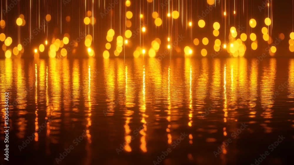 Golden Lights Reflecting on Water in Urban Night Scene Golden Lights Reflecting on Water in Urban Night Scene