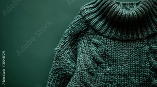 Cozy Green Knitted Sweater Displayed on a Matching Background Highlighting Texture and Warmth for Winter Fashion Enthusiasts