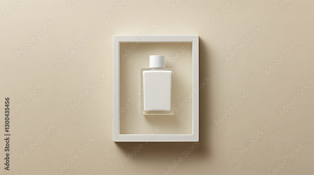 Lotion framed. Beige background. Flat lay Lotion framed. Beige background. Flat lay