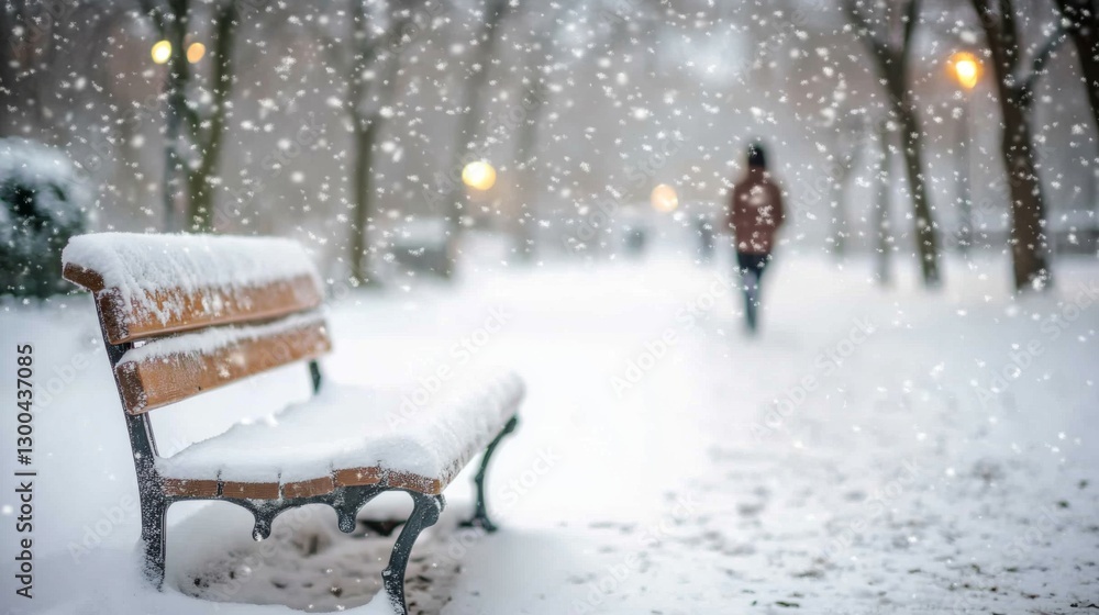 Snowy Park Bench, Winter Stroll Snowy Park Bench, Winter Stroll
