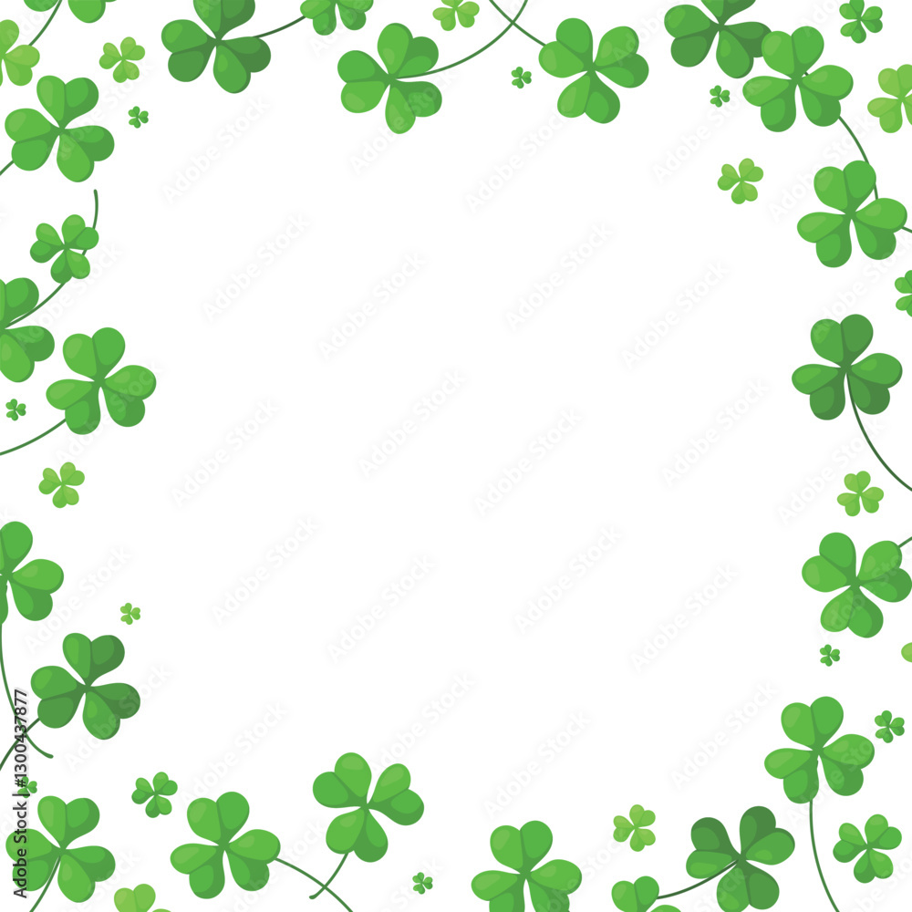 Elegant St. Patrick’s Day Clover Frame with Lush Green Four-Leaf and Three-Leaf Clovers in a Circular Border Design Elegant St. Patrick’s Day Clover Frame with Lush Green Four-Leaf and Three-Leaf Clovers in a Circular Border Design
