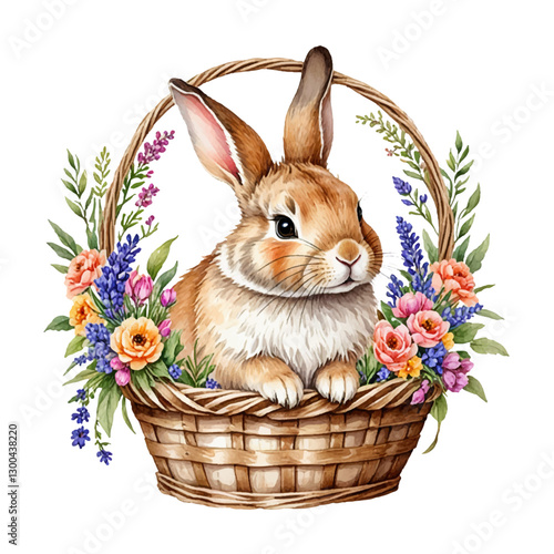 Easter bunny in a basket of flowers