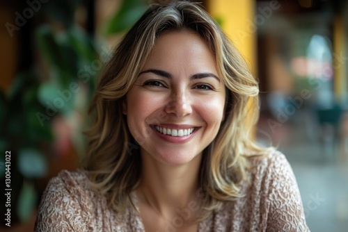 A woman with a warm smile looks directly at the camera, conveying a sense of friendliness
