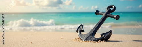 An anchor lying in the sand on a beach, anchor chain, shipwreck, sand