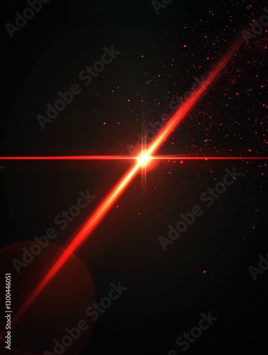 Red laser beam light line on a black background, an abstract glowing effect with a red flare and lens flares in a flat design style.