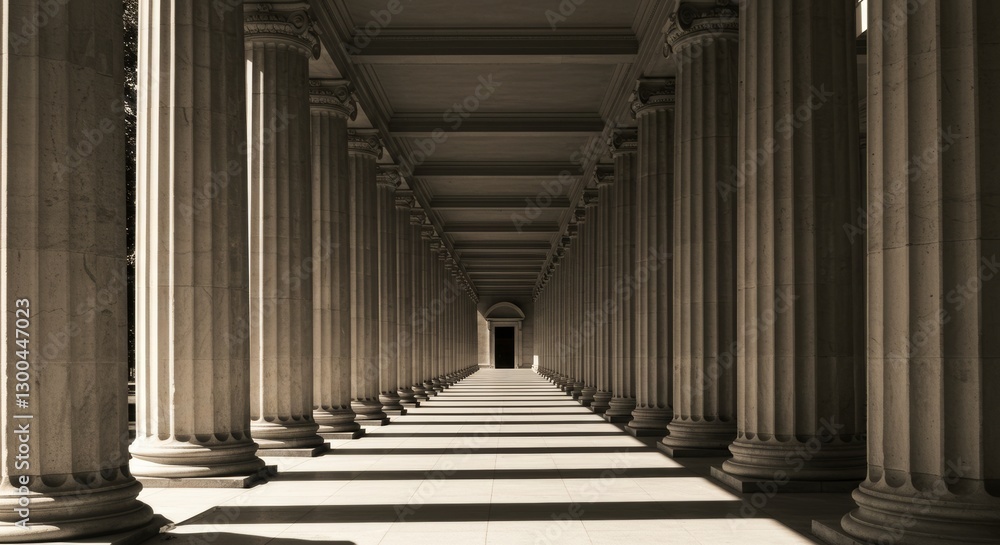 Fototapeta premium Symmetrical perspective capturing a corridor of monumental classical columns