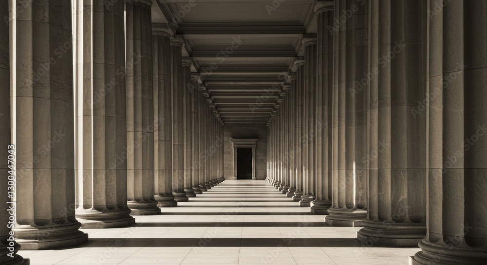 Fototapeta premium Symmetrical perspective through corridor of fluted columns creating a timeless architectural design