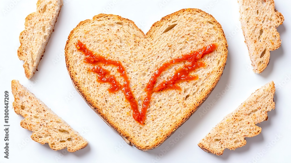 Heart-Shaped Toast with Stylish Wing Design Made of Tomato Sauce Heart-Shaped Toast with Stylish Wing Design Made of Tomato Sauce