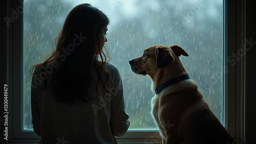dog woman rain window sad pet love
