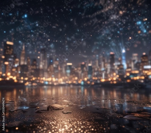Magical night scene with sparkling glitter bokeh and glowing city lights,  glitter,  magical,  mystic