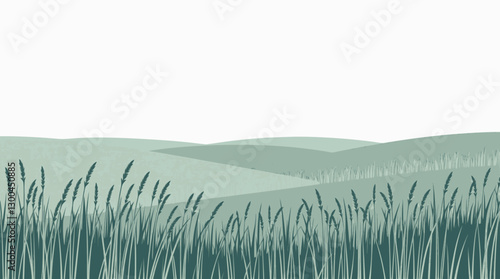 Outline prairie landscape with tall grass simple natural vector design.