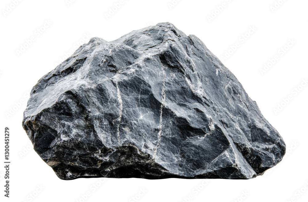 Large dark stone rock with a rough surface placed on a white background suitable for use in design or natural themes, cut out Large dark stone rock with a rough surface placed on a white background suitable for use in design or natural themes, cut out