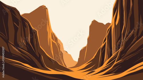 Outline canyon landscape with rock formations elegant monochrome vector.
