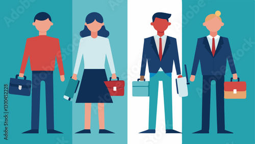 Two Groups of People One group dressed in formal attire and holding briefcases while the other group is in tattered clothes holding simple tools the economic divide.