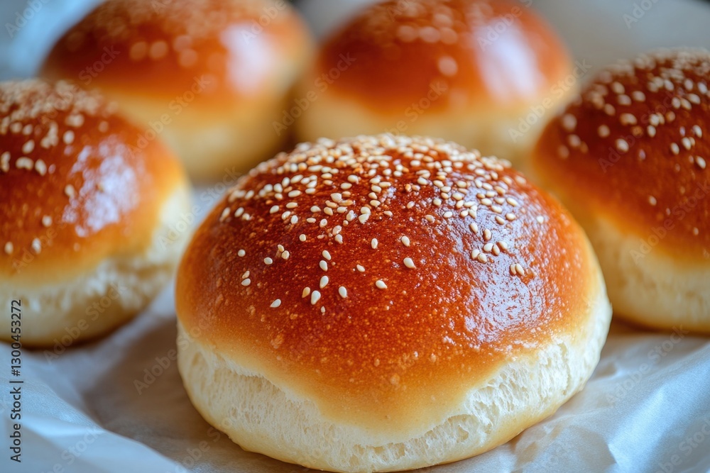 A close-up shot of sesame seed buns, perfect for food or baking photography A close-up shot of sesame seed buns, perfect for food or baking photography