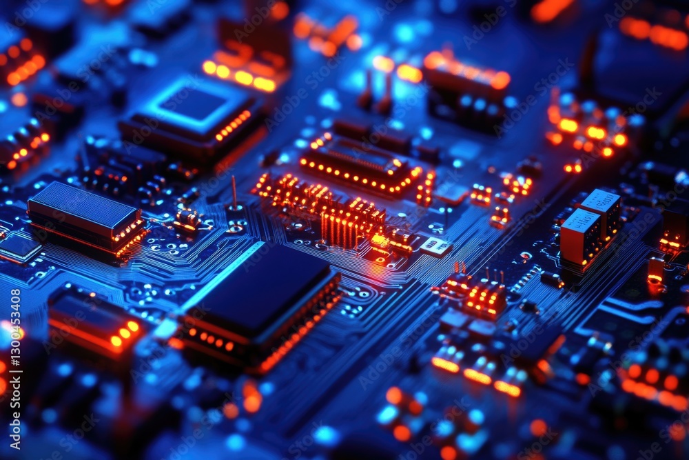 A detailed view of a computer motherboard components A detailed view of a computer motherboard components