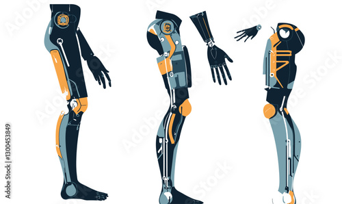 Advanced Robotic Prosthetics Flat Minimalist Vector Illustrating Futuristic Limb Design