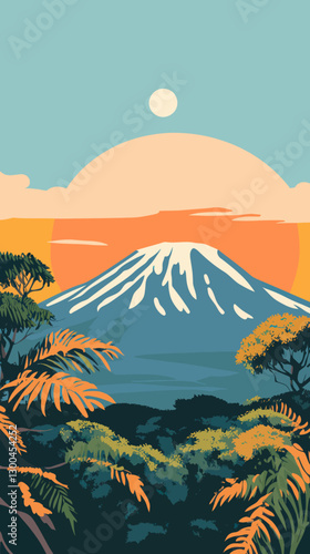 Vintage Kilimanjaro Travel Poster: Retro African Landscape for Exotic Vacations