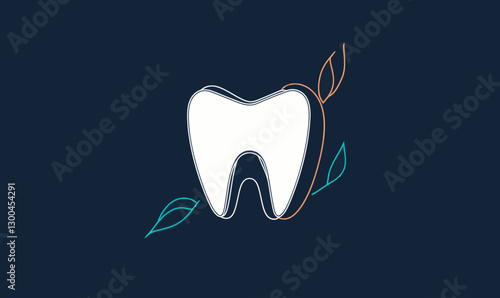 Abstract Dental Logo Vector with Line Design of Tooth and Leaf Elements