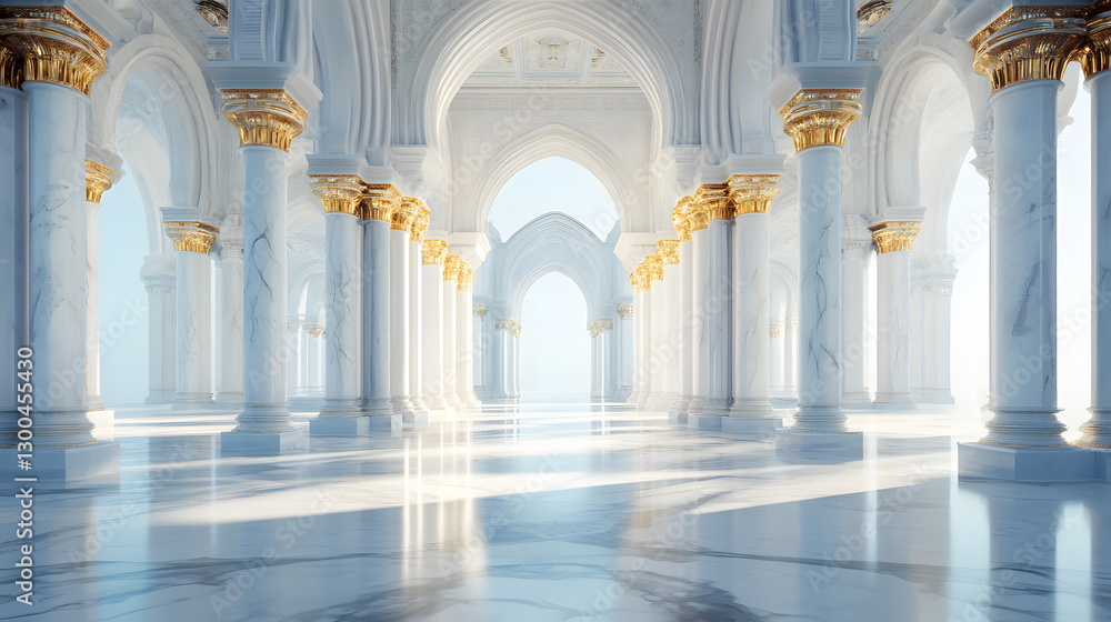 Fototapeta premium Grand Marble Palace Hallway Serene White and Gold Interior Design